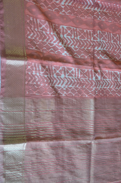 Rust Maheshwari Dabu Block Print Vegan Silk Handloom Saree