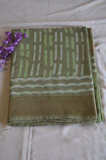 Olive Maheshwari Dabu Block Print Vegan Silk Handloom Saree