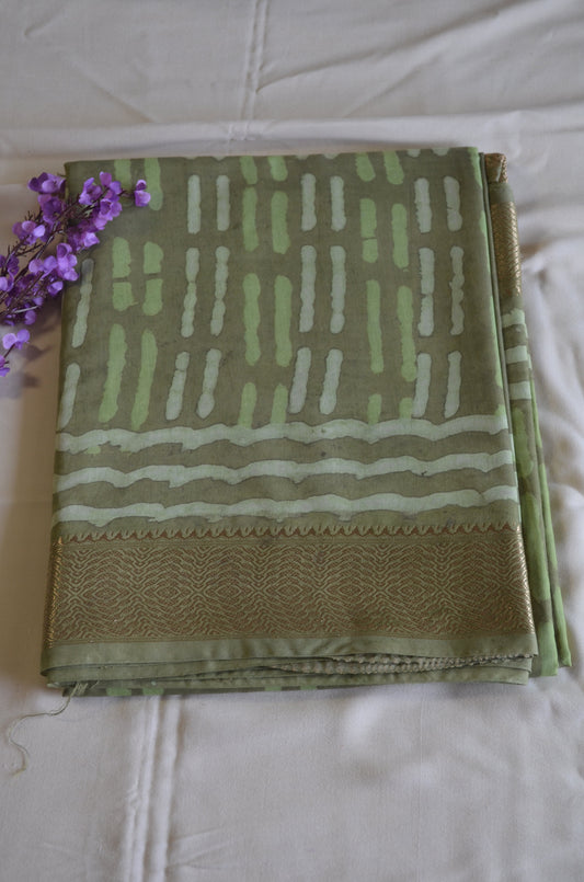 Olive Maheshwari Dabu Block Print Vegan Silk Handloom Saree