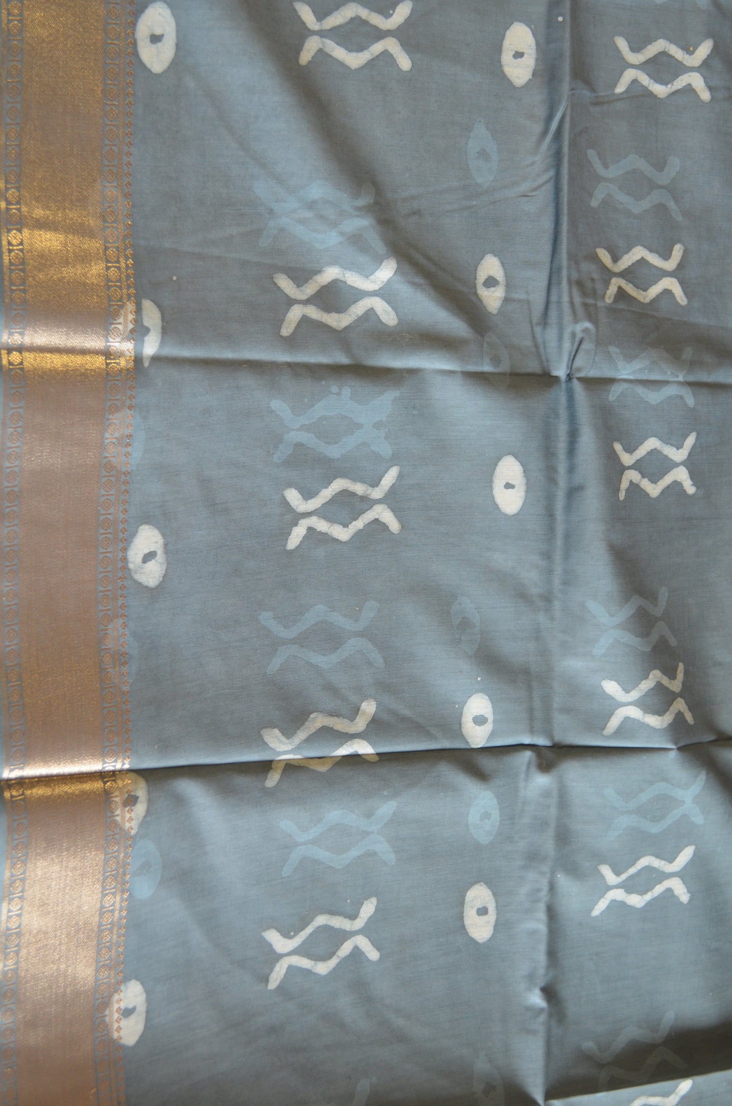 Steel Maheshwari Dabu Block Print Vegan Silk Handloom Saree