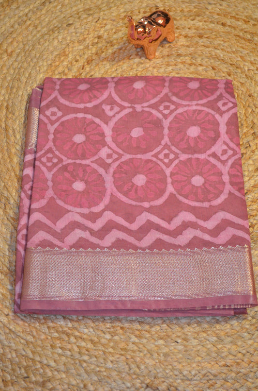 Rouge Maheshwari Dabu Block Print Vegan Silk Handloom Saree