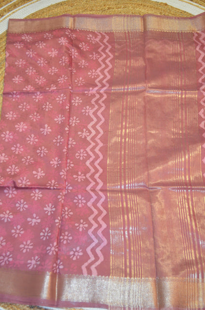 Rouge Maheshwari Dabu Block Print Vegan Silk Handloom Saree