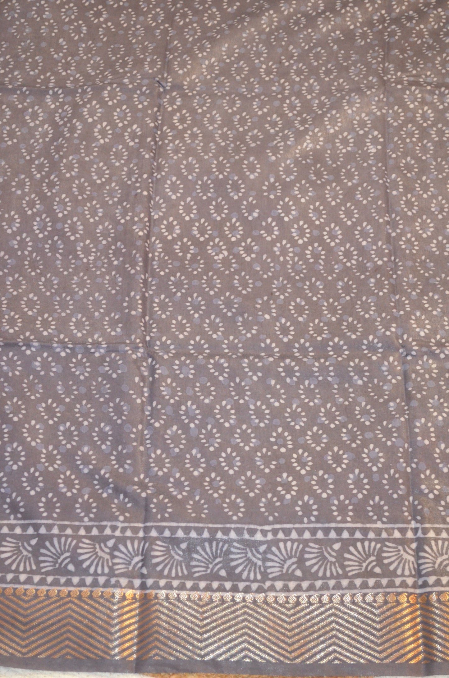Steel Maheshwari Dabu Block Print Vegan Silk Handloom Saree