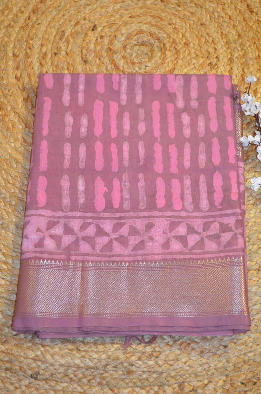 Rouge Maheshwari Dabu Block Print Vegan Silk Handloom Saree