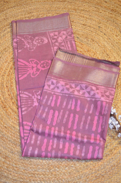 Rouge Maheshwari Dabu Block Print Vegan Silk Handloom Saree