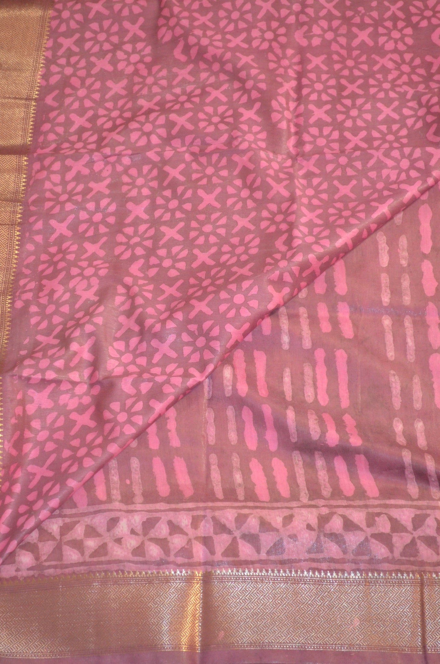 Rouge Maheshwari Dabu Block Print Vegan Silk Handloom Saree