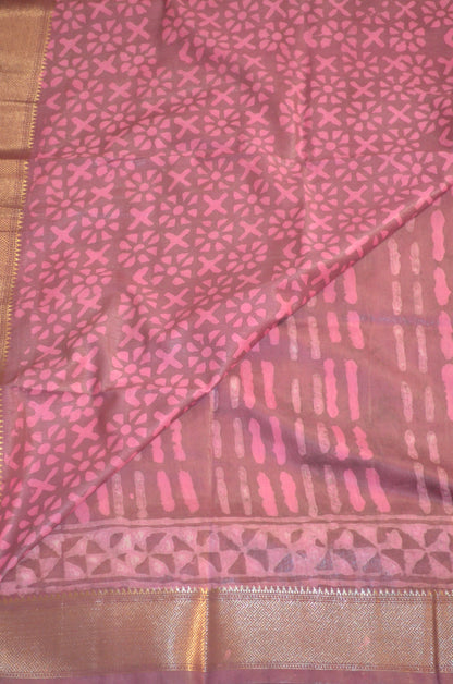 Rouge Maheshwari Dabu Block Print Vegan Silk Handloom Saree