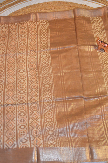 Chocolate Maheshwari Dabu Block Print Vegan Silk Handloom Saree