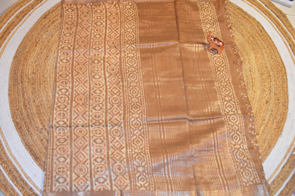 Chocolate Maheshwari Dabu Block Print Vegan Silk Handloom Saree