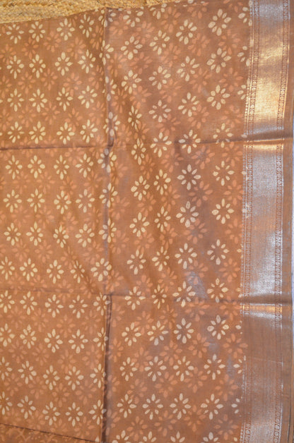 Chocolate Maheshwari Dabu Block Print Vegan Silk Handloom Saree