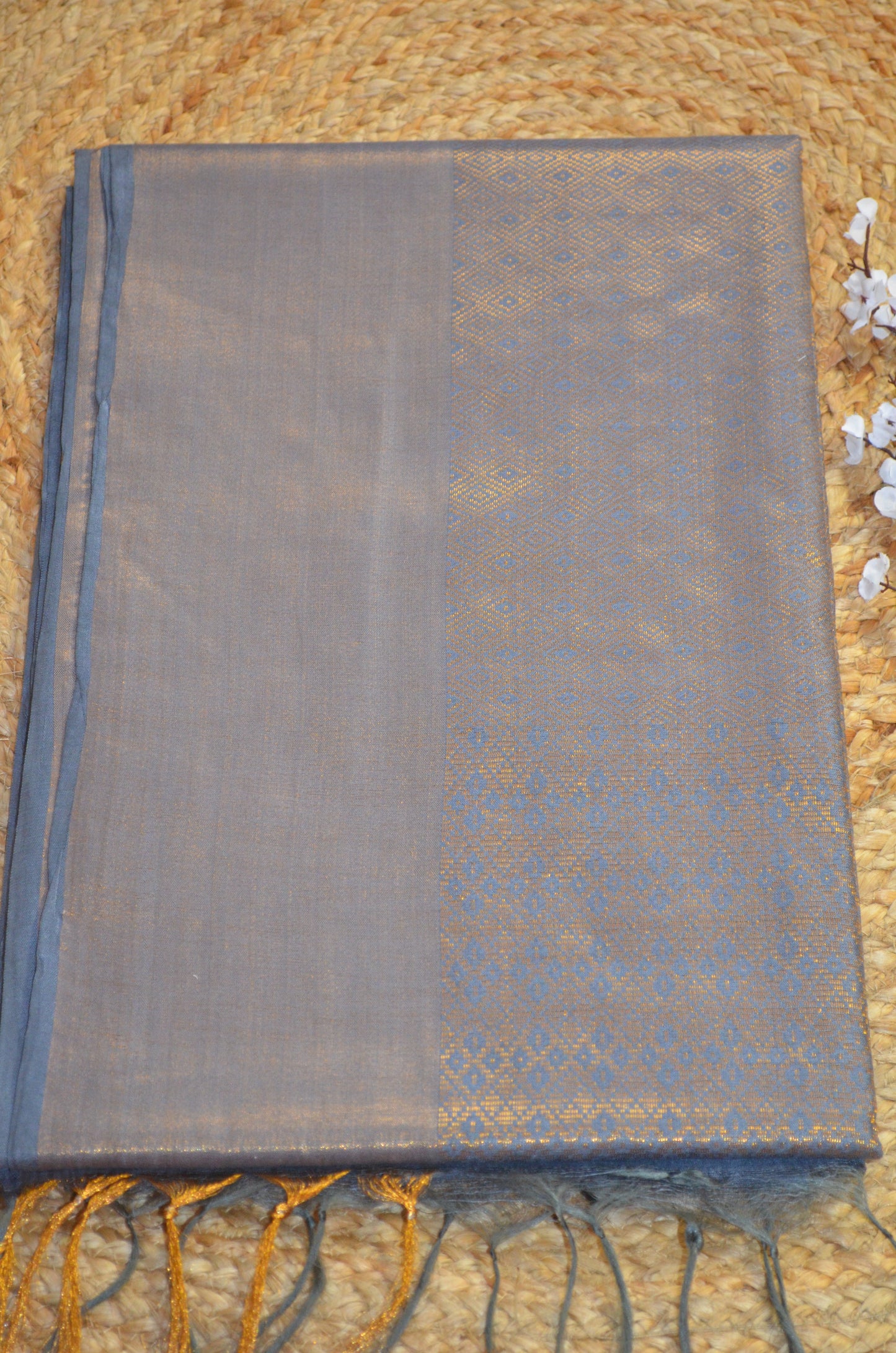Slate Blue Kanjeevaram Zari Vegan Silk Handloom Saree