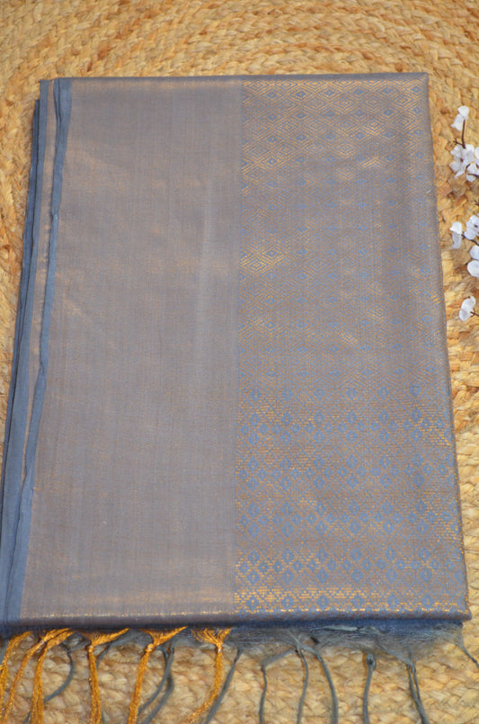 Slate Blue Kanjeevaram Zari Vegan Silk Handloom Saree