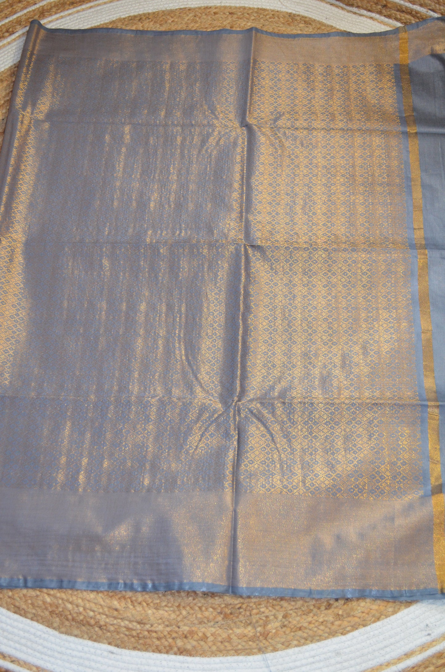 Slate Blue Kanjeevaram Zari Vegan Silk Handloom Saree