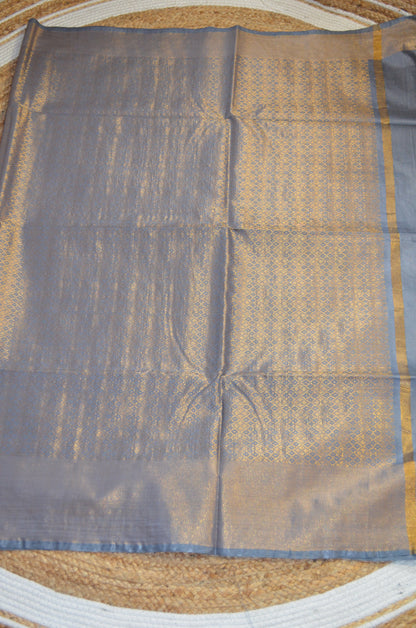 Slate Blue Kanjeevaram Zari Vegan Silk Handloom Saree