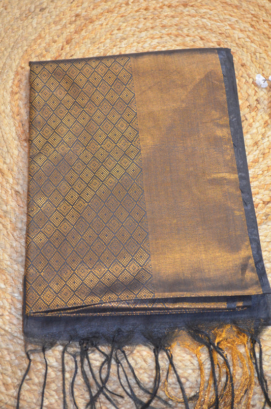Black Kanjeevaram Zari Vegan Silk Handloom Saree