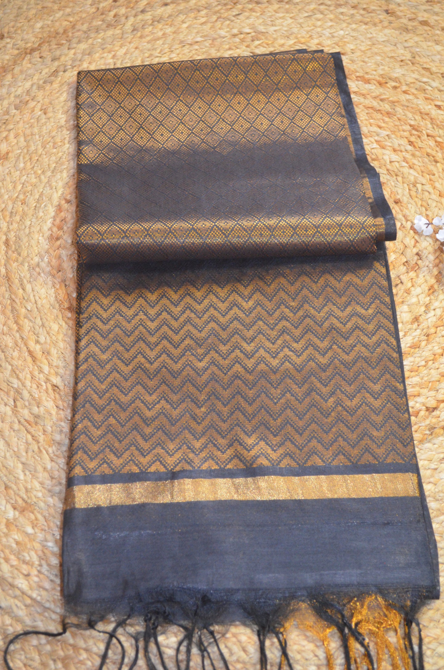 Black Kanjeevaram Zari Vegan Silk Handloom Saree