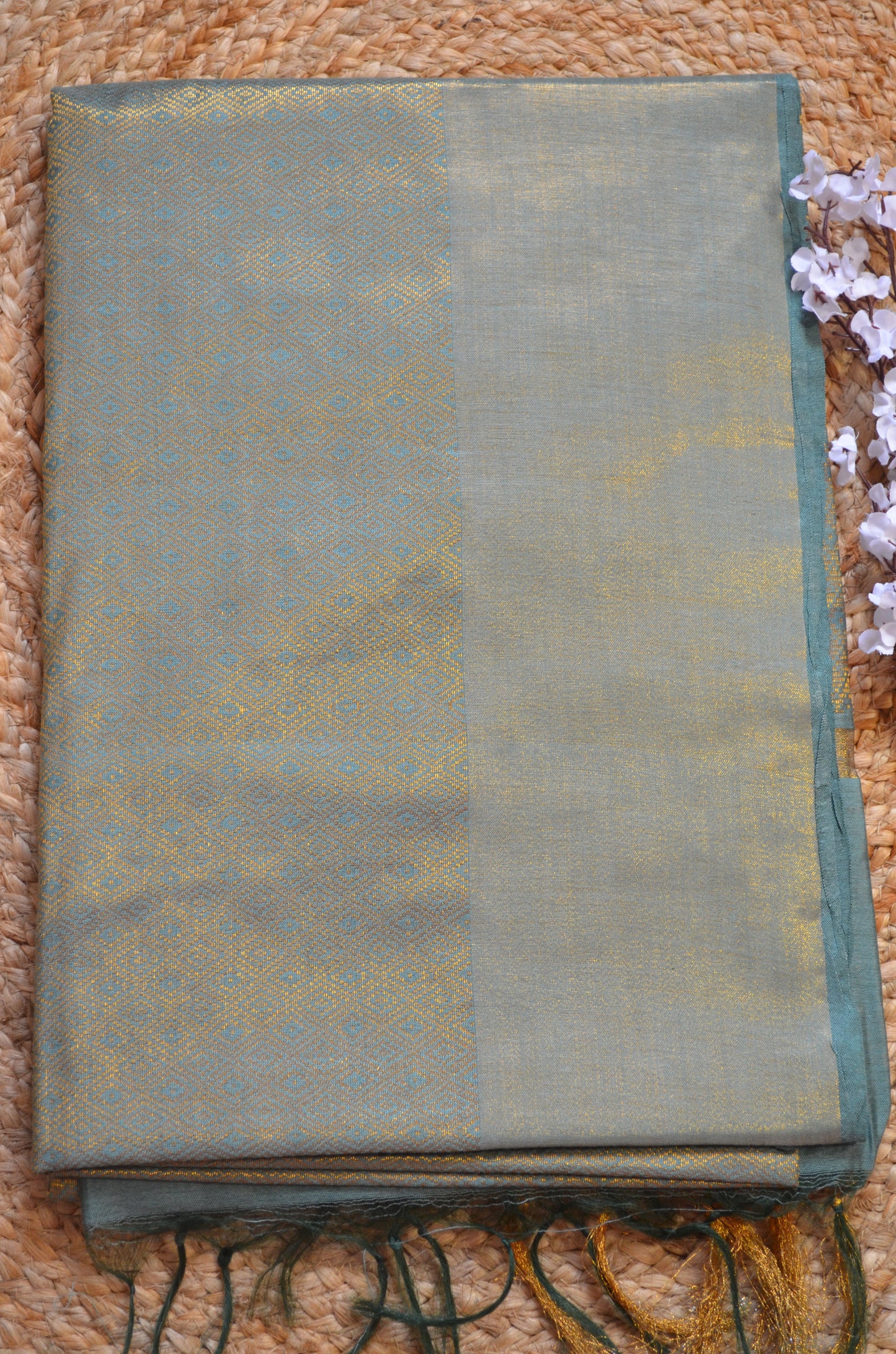 Bottle Green Kanjeevaram Zari Vegan Silk Handloom Saree