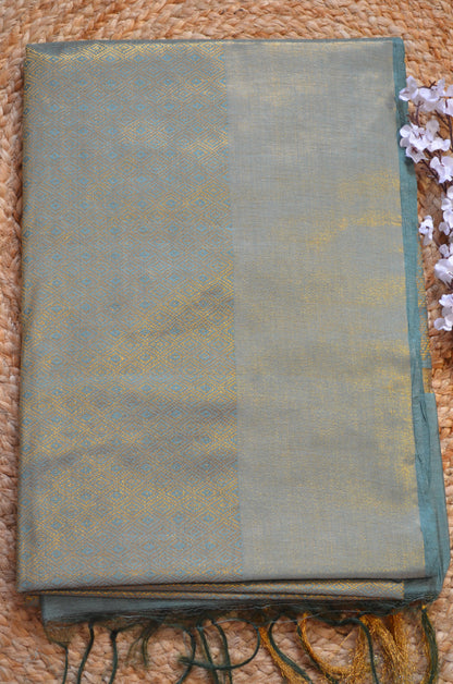 Bottle Green Kanjeevaram Zari Vegan Silk Handloom Saree