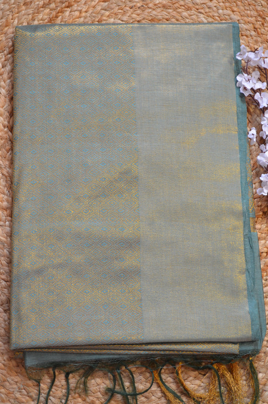 Bottle Green Kanjeevaram Zari Vegan Silk Handloom Saree