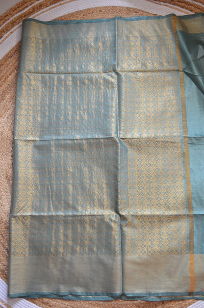 Bottle Green Kanjeevaram Zari Vegan Silk Handloom Saree