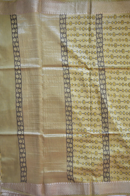 Olive Multani Block Print Vegan Silk Handloom Saree