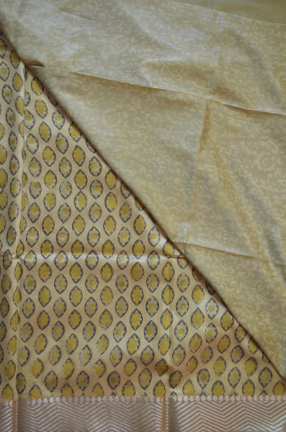 Olive Multani Block Print Vegan Silk Handloom Saree