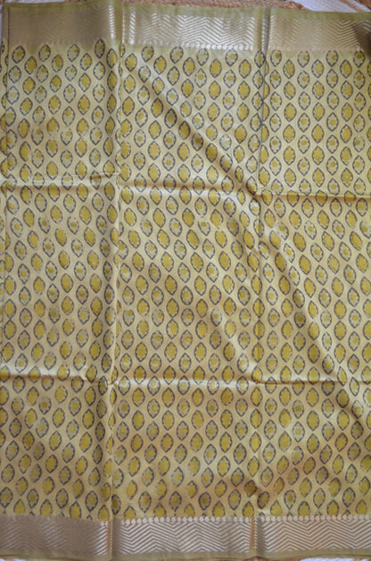 Olive Multani Block Print Vegan Silk Handloom Saree