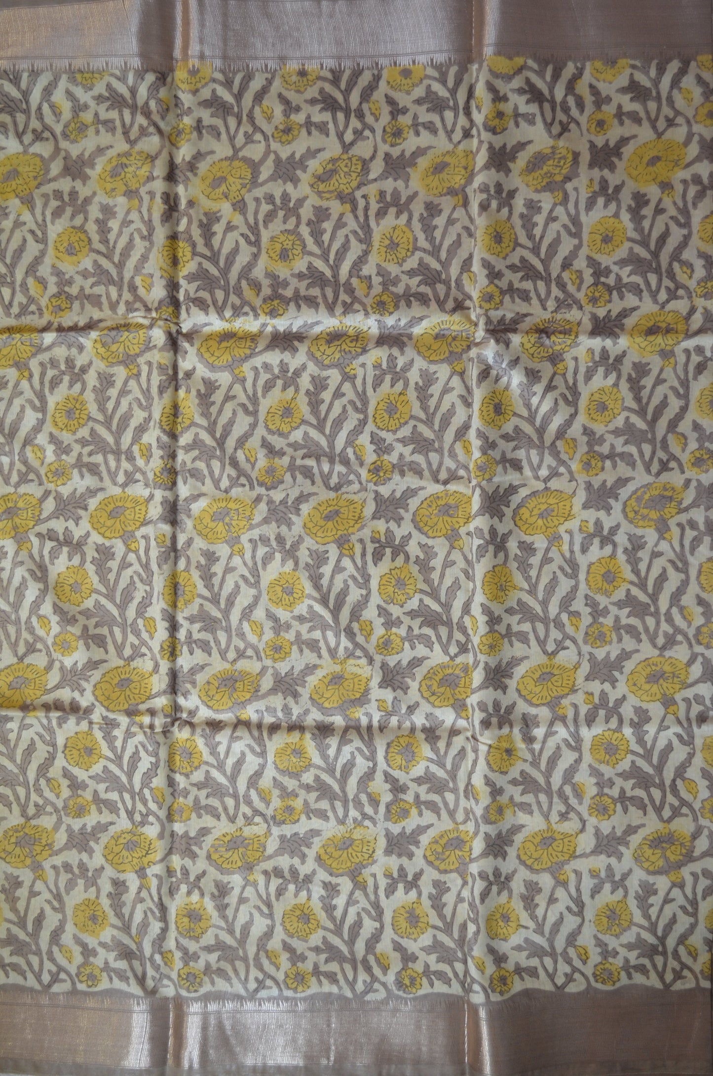 Beige Multani Block Print Vegan Silk Handloom Saree