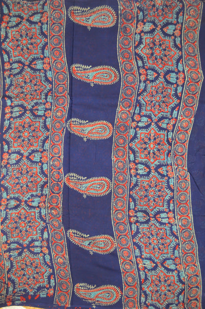 Navy Chiffon Bagru Print Vegan Silk Handloom Saree