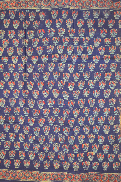 Navy Chiffon Bagru Print Vegan Silk Handloom Saree
