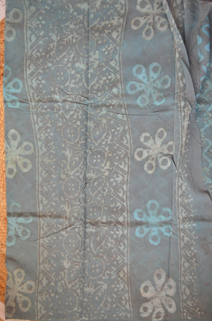 Slate Blue Chiffon Bagru Print Vegan Silk Handloom Saree