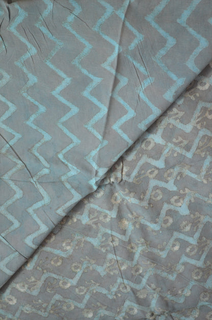Slate Blue Chiffon Bagru Print Vegan Silk Handloom Saree