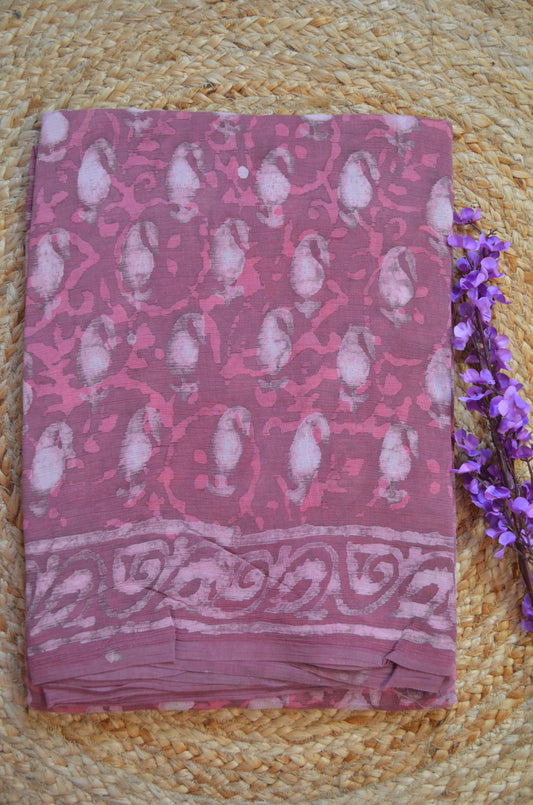 Rouge Chiffon Bagru Print Vegan Silk Handloom Saree