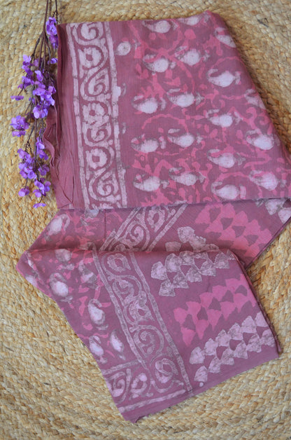 Rouge Chiffon Bagru Print Vegan Silk Handloom Saree