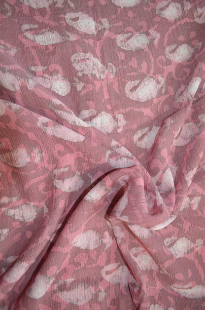 Rouge Chiffon Bagru Print Vegan Silk Handloom Saree