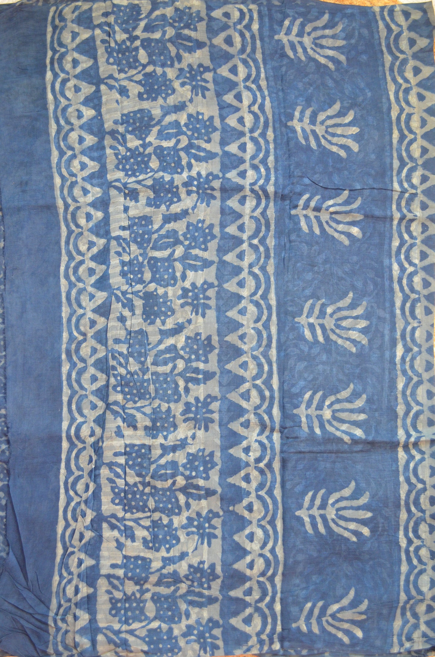 Indigo Chiffon Bagru Print Vegan Silk Handloom Saree