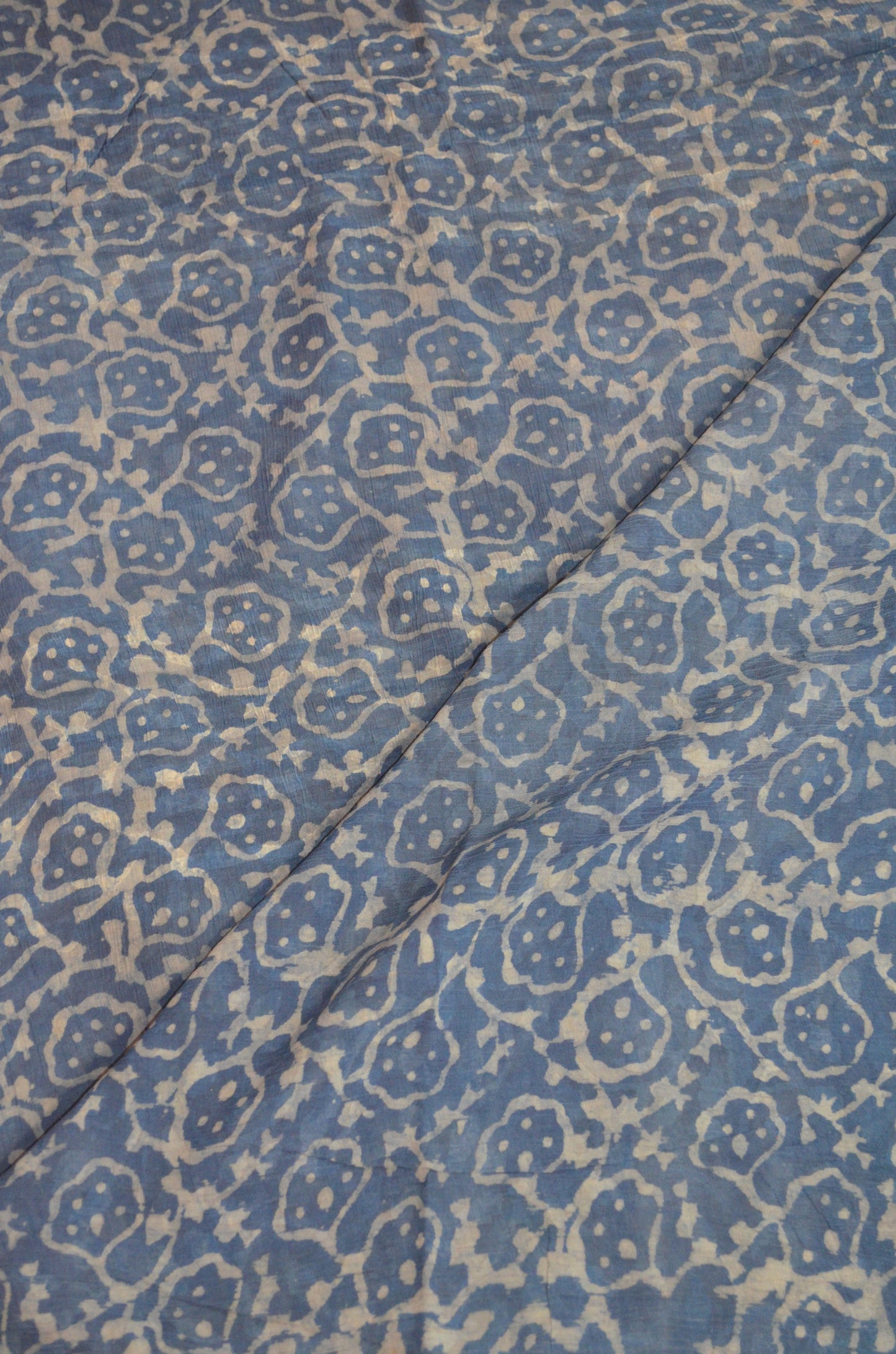 Indigo Chiffon Bagru Print Vegan Silk Handloom Saree