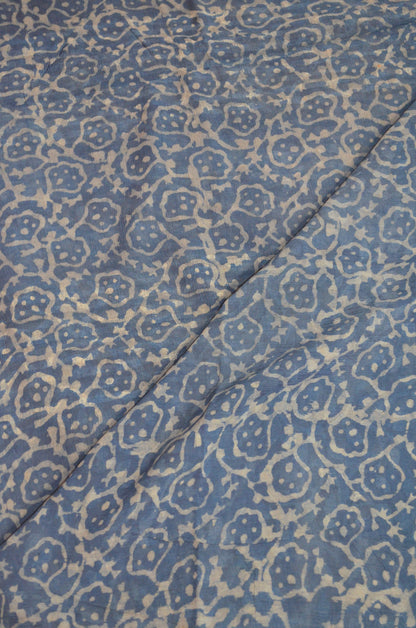 Indigo Chiffon Bagru Print Vegan Silk Handloom Saree