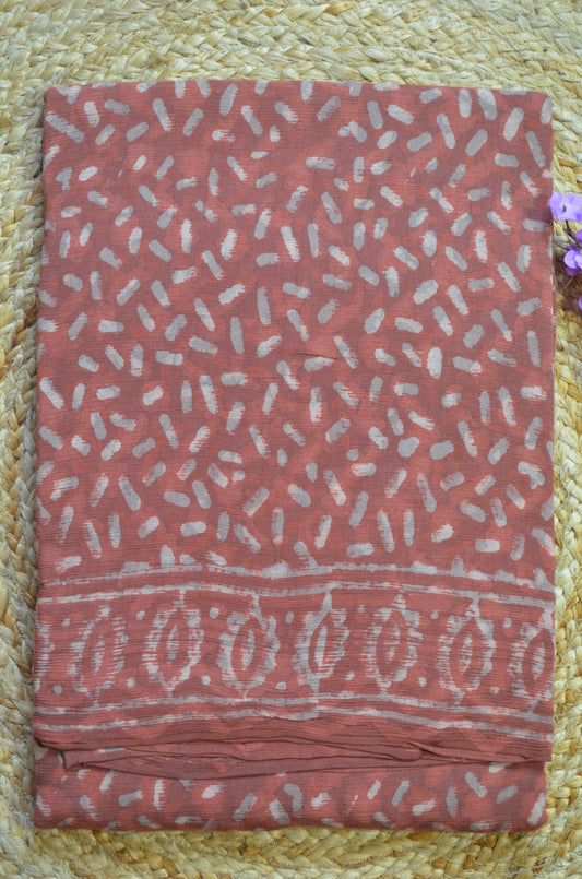 Rust Chiffon Bagru Print Vegan Silk Handloom Saree
