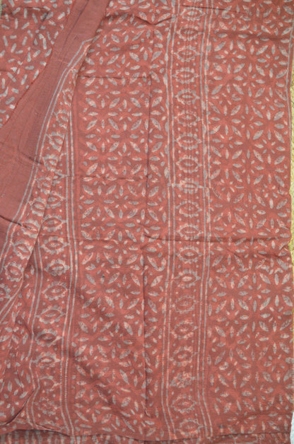 Rust Chiffon Bagru Print Vegan Silk Handloom Saree