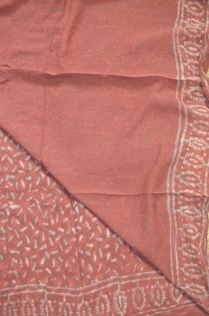 Rust Chiffon Bagru Print Vegan Silk Handloom Saree