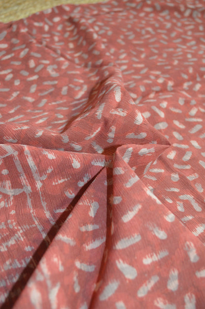 Rust Chiffon Bagru Print Vegan Silk Handloom Saree