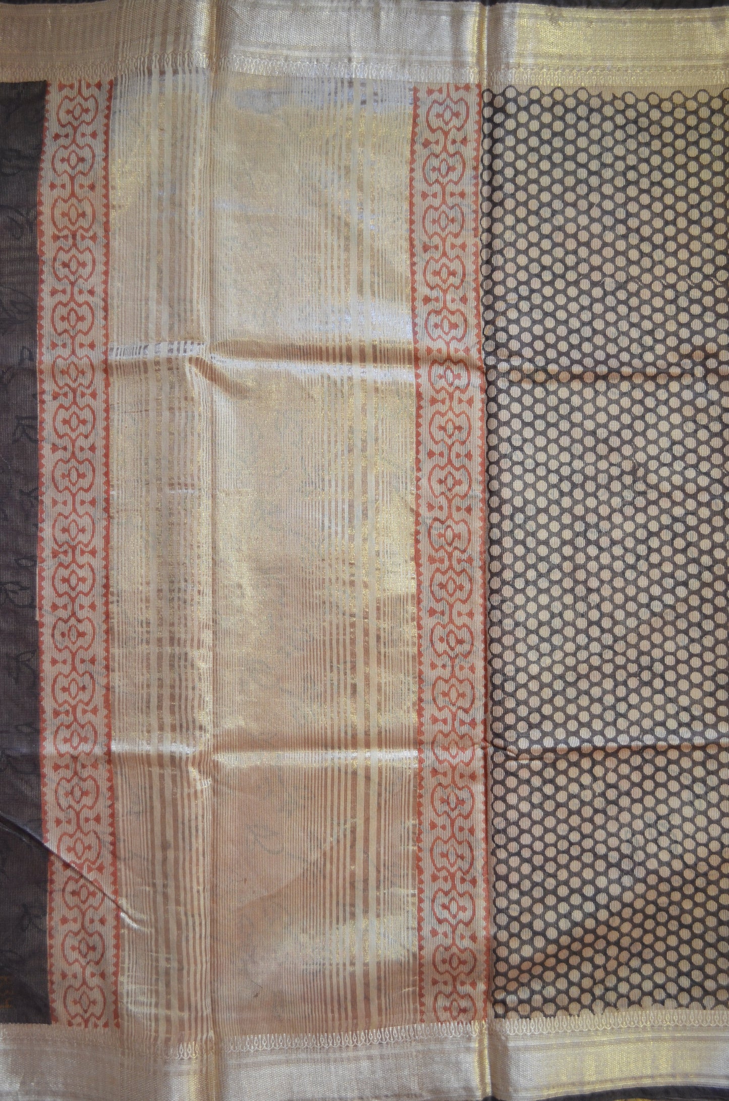 Rust Kota Bagru Print Vegan Silk Handloom Saree