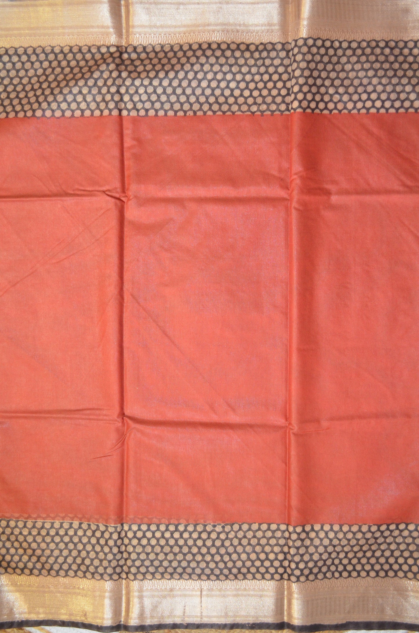 Rust Kota Bagru Print Vegan Silk Handloom Saree