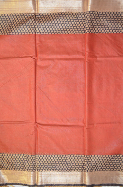 Rust Kota Bagru Print Vegan Silk Handloom Saree