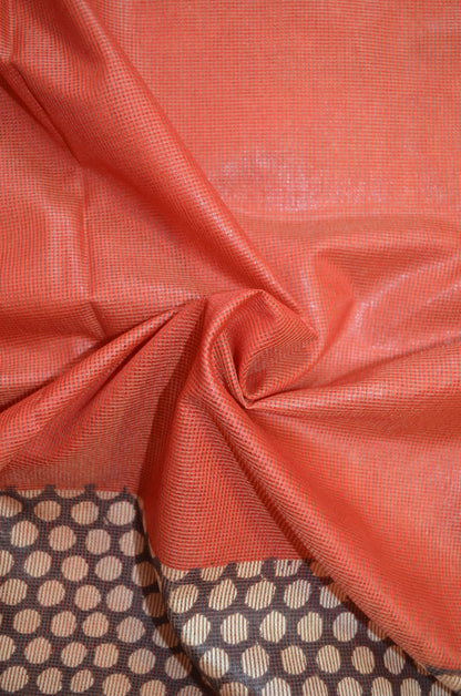 Rust Kota Bagru Print Vegan Silk Handloom Saree