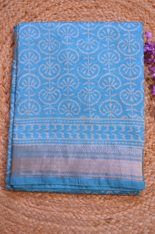 Cyan Kota Block Print Vegan Silk Handloom Saree