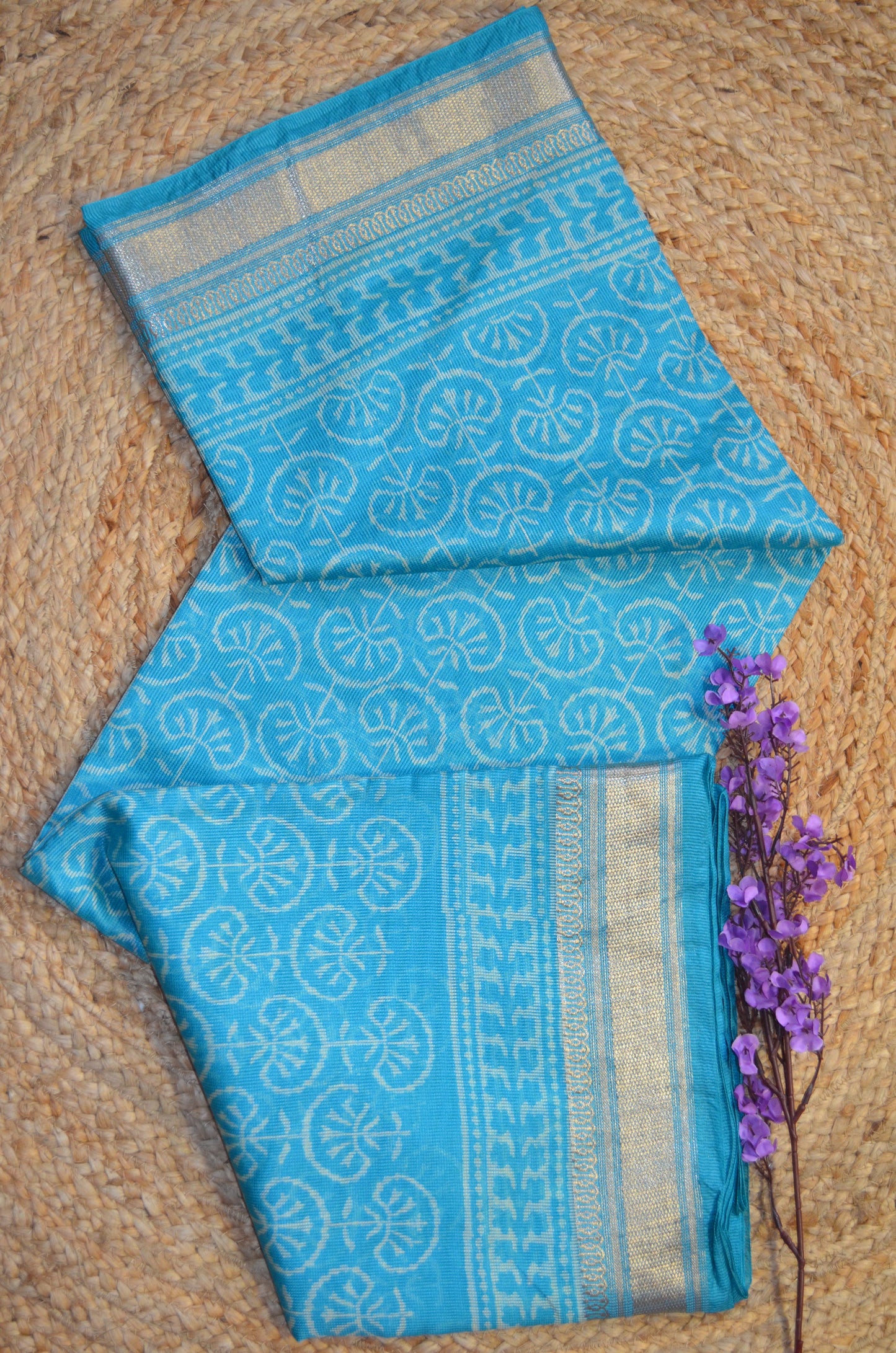 Cyan Kota Block Print Vegan Silk Handloom Saree