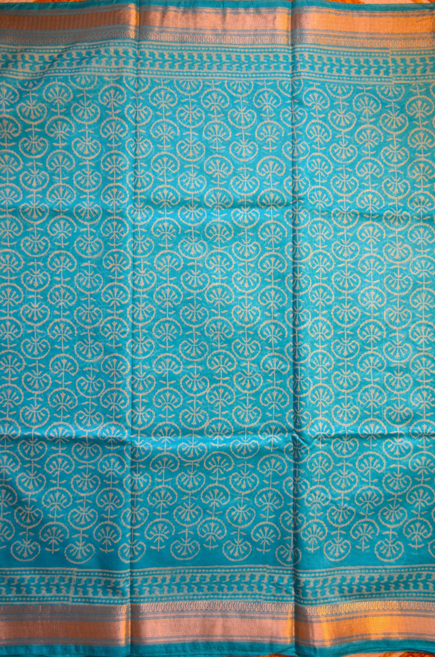 Cyan Kota Block Print Vegan Silk Handloom Saree
