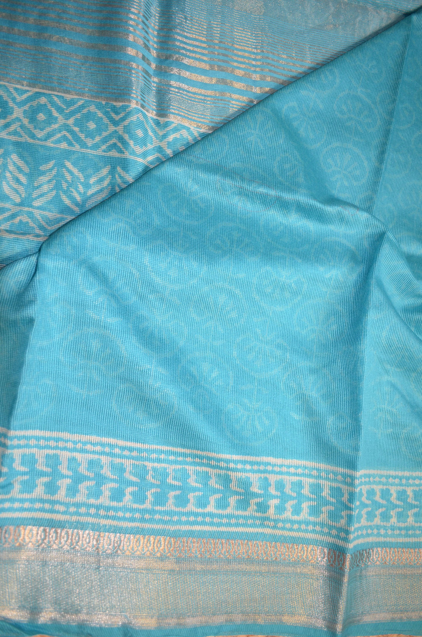 Cyan Kota Block Print Vegan Silk Handloom Saree